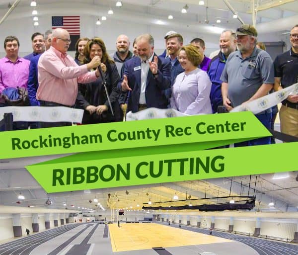 Rockingham County Rec Center Ribbon Cutting. Ribbon cutting on top and the new track on the bottom