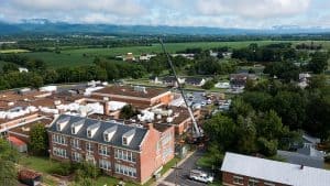 An aerial drone view of RBI performing construction at Buford Middle School